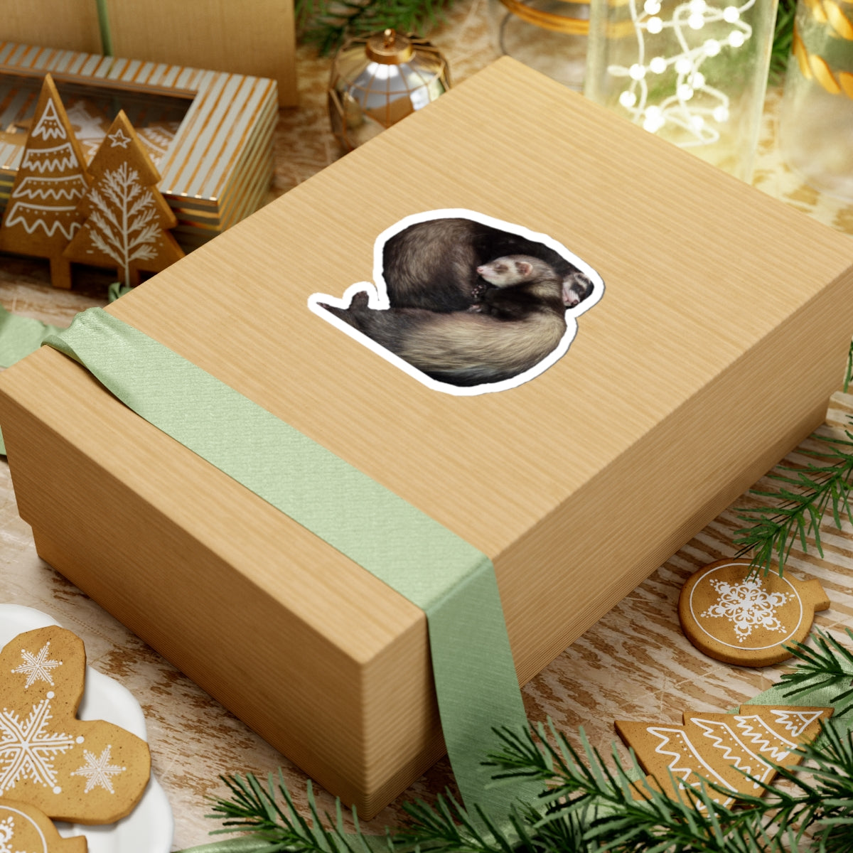 Ferret Love Kiss-Cut Stickers, Cute Animal Stickers, Ferret Lover Gifts, Pet Decor, Unique Laptop Stickers, Adorable Ferret Art
