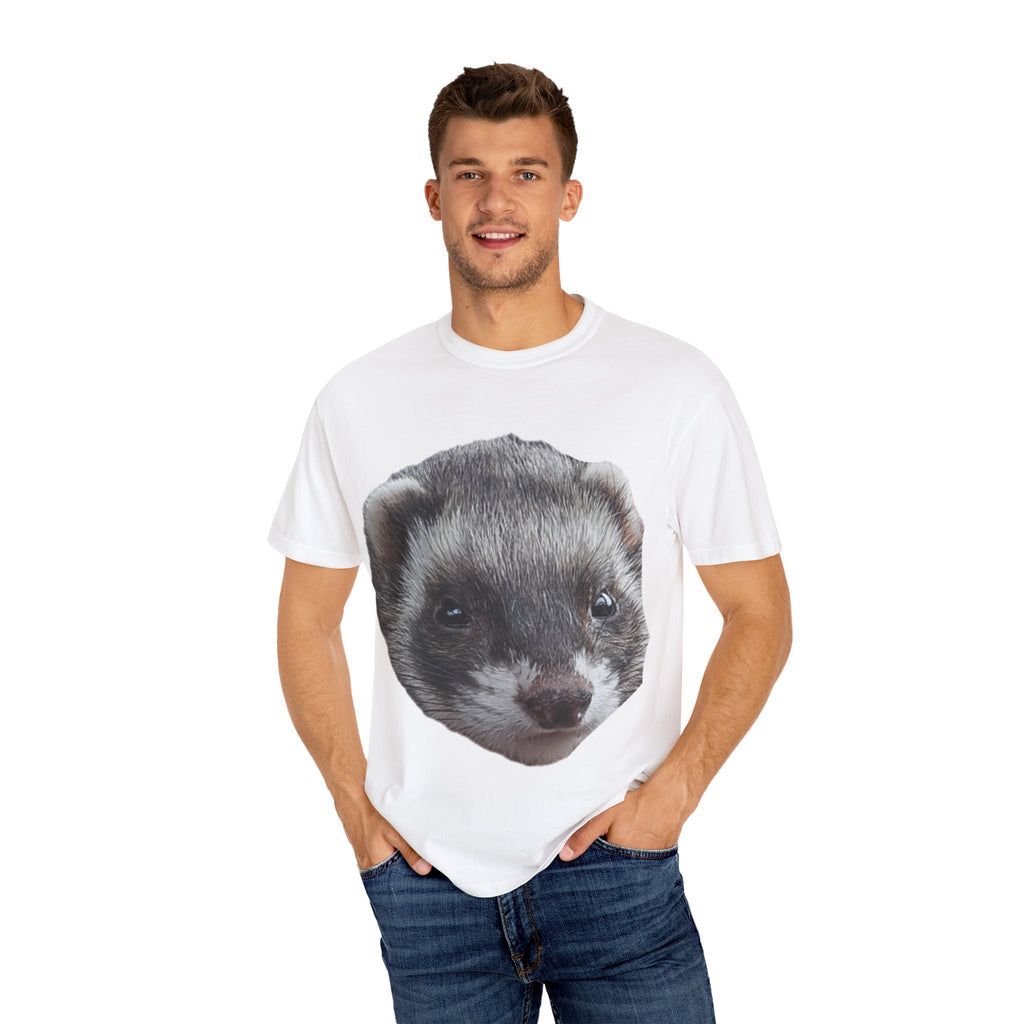 Funky Animal Face T-Shirt, Cute Ferret Tee, Unisex Garment-Dyed Shirt, Animal Lovers Gift, Casual Wear, Unique Graphic Tee
