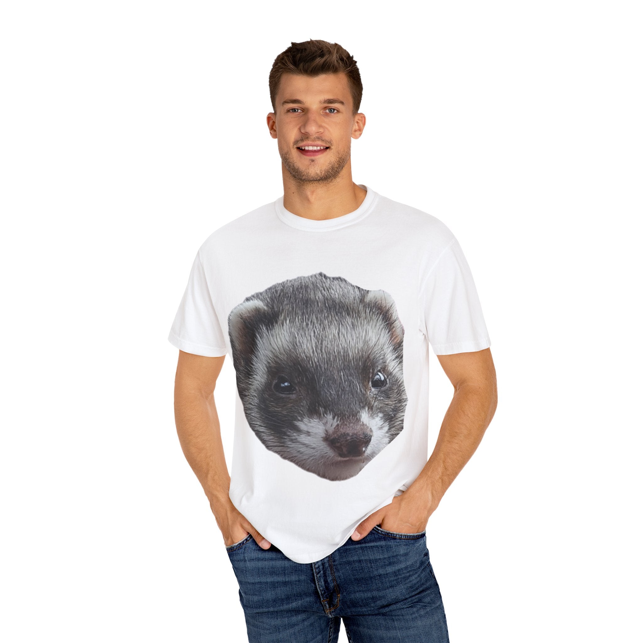 Funky Animal Face T-Shirt, Cute Ferret Tee, Unisex Garment-Dyed Shirt, Animal Lovers Gift, Casual Wear, Unique Graphic Tee